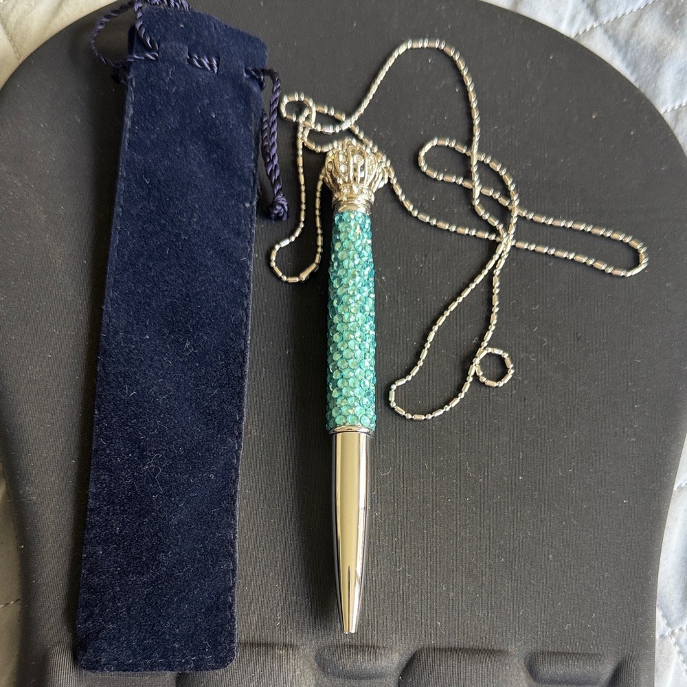 Silver and Blue Pen Pendant Necklace